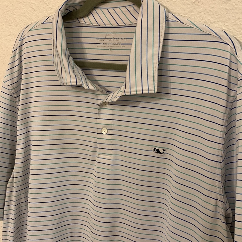 Vineyard Vines men’s XL performance polo blue green white striped - Picture 3 of 4